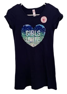 Justice Girls Dress Blue 12 Pullover All Occasion Reversible Sequins Heart - Picture 1 of 11
