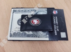 San Francisco 49ers Black Leather Money Clip Wallet - Magnetic - Mens NFL Wallet - Picture 1 of 7