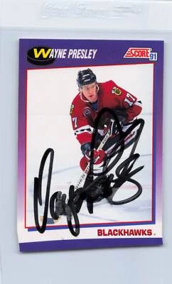1991/92 Score #221 Wayne Presley Blackhawks Signed Auto *J7058 - Image 1 of 2