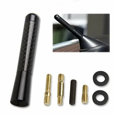 1PC 3" Car Carbon Fiber Screw Radio Short Antenna w/ screws Kit Accessories Set - Image 1 of 4
