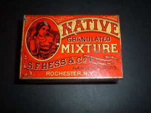 ANTIQUE NATIVE TIN MIXTURE LITHO SQUARE CORNER VIRGINIA TOBACCO CAN ROCHESTER NY - Picture 1 of 7