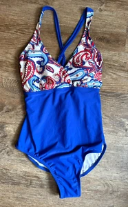 Catalina Red White Blue Paisley Print One-Piece Swimsuit Padded Size 2XL - Picture 1 of 10