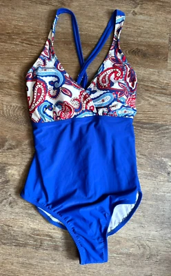 Traje de baño Catalina rojo blanco azul estampado cachemir de una pieza acolchado talla 2XL Foto 1 de 4
