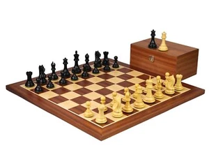Set Scacchi Tavola Mogano 21'' Ebanizzato Staunton Cavaliere Feroce Pezzi 3,75'' - Foto 1 di 12