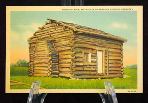 Postcard Lincoln Cabin Birthplace of Abraham Lincoln Kentucky KY Linen Unposted - Picture 1 of 4