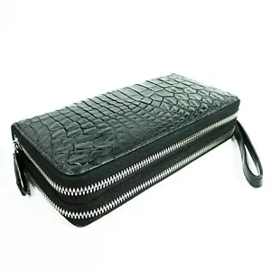 New Real EXSOOTTI Black Croc Leather Skin Women Double Zipper Clutch Wallet. - Picture 1 of 11