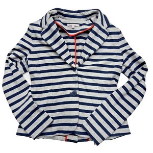 GAP Blazer Women’s M Gray Navy Blue Striped Long Sleeve Button Closure Jacket - Picture 1 of 7