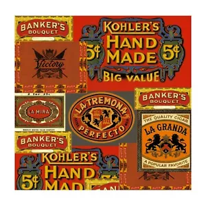 Papel de envolver regalos, etiquetas para envolver cigarros vintage RARAS, paquete de 25 hojas, 12"x12" - Imagen 1 de 1