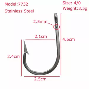 Super Strong 7732 Stainless Steel Fishing Hook Sea Demon Tuna Hook Size 4/0-12/0 - Picture 1 of 15