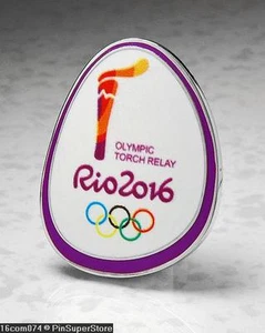 Badge 2016 Rio De Janeiro Brésil Torche Relais Logo Design Avec Anneaux & Text - Picture 1 of 1