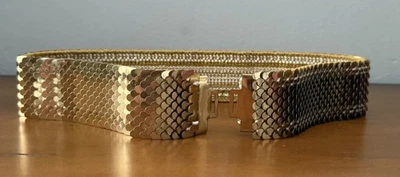 Vintage 70s Gold Metal Fish Scale Wide Stretch Belt No Buckle 24” Flat up to 32” - Image 1 of 4