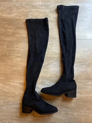 Botas de gamuza Forever21 negras hasta el muslo OTK sobre la rodilla tacón grueso 7,5 Foto 1 de 4
