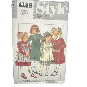Style 4188 Sewing Pattern Girls Dress Pinafore Cottage Core Sz 2-3-4 Vintage FF - Picture 1 of 6
