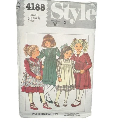 Style 4188 Sewing Pattern Girls Dress Pinafore Cottage Core Sz 2-3-4 Vintage FF - Image 1 of 4
