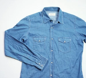 tintoria Mattei 954 Chambray Shirt mens Long Sleeve top size 15.5 Slim M Medium - Picture 1 of 9