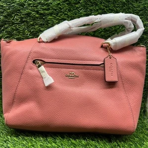 NWT Coach Prairie Satchel Crossbody Handbag Bright Coral Pebbled Leather Purse - Picture 1 of 11