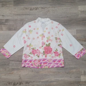 Natori Vintage Größe Medium Knopfleiste PJ asiatischer Stil Blumenmuster Kimono Oberteil rosa Baumwolle - Bild 1 von 7