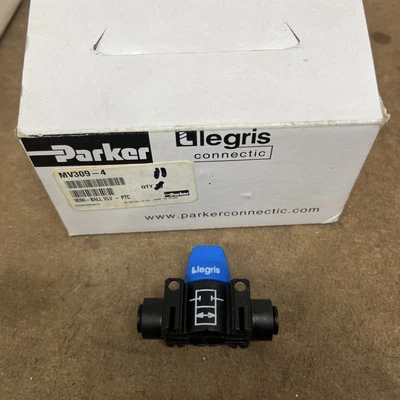 Qty. 11 Parker MV309-4 Mini Ball Valve, Tube to Tube, Push-to-Connect, 1/4"new - Image 1 of 4