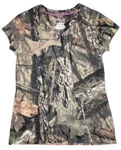 Camisa Mossy Oak Cuello en V Manga Corta Camuflada Caza Para Mujer Talla Mediana (8-10) Pequeña - Imagen 1 de 5