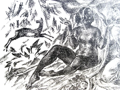 Georg POPPE Nackte schwarze Frau +Harfenspieler sitzen auf Decke Litho 1923 sig - Bild 1 von 4