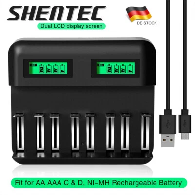 8 Slots Intelligentes Ladegerät Für Wiederaufladbare CD AA AAA Akkus LCD-Display - Bild 1 von 4
