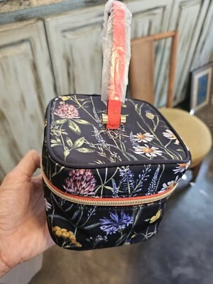 ¡¡Nuevo!! Bolso de Cosméticos Estee Lauder 5" X 5" Cuadrado con Cremallera Floral Fondo Negro Foto 1 de 4