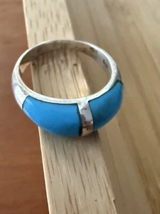 A Beautiful Unisex’s Dome Style Sterling Silver  Ring/turquoise Mexico Size 9 - Picture 1 of 6