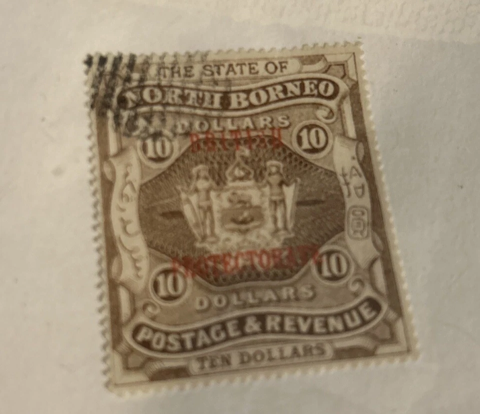 North Borneo 1894 $10 Coat of Arms Brown Sc-73 Sg-86 Used - US Seller - Image 1 of 1