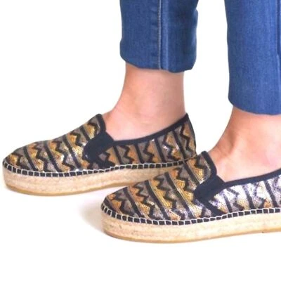 Alpargata TONI PONS Lentejuelas Fonda-LJ Forma Plana Br ~ NUEVA SIN ETIQUETAS 6 Foto 1 de 4