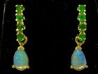 E038 Genuine 9K Solid Yellow Gold NATURAL Emerald & Opal DROP Stud Earrings