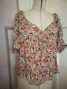 Red Herring Size 12 Floral Print Paisley Blouse Top Half Sleeve Bardot Tunic VGC - Picture 1 of 13