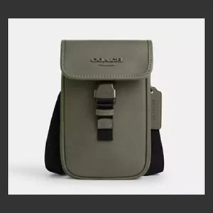 COACH  Racer Phone Crossbody In Smooth LeatheR, Military Green - NEW with Tags - Picture 1 of 5