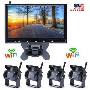 7" 9'' Monitor+4x Wireless Rear View Backup Camera Night Vision for RV Truck Bus