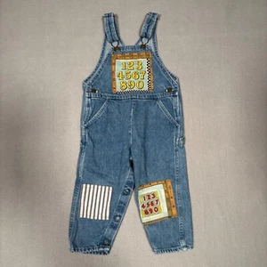 Vintage Oshkosh Baby B’Gosh Denim Overalls w/ Patches Toddler 24 Months Snap - Picture 1 of 9