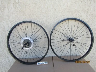 NEW  24'' X 2.125 BLACK ALUMINUM 6 SPEEDS BICYCLE RIM SET FOR MTB, CRUISER - Image 1 of 4