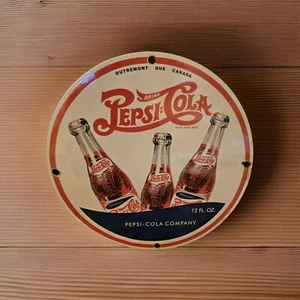 VINTAGE PEPSI-COLA PORCELAIN BEVERAGE SODA GAS STATION SIGN PEPSI BEVERAGE.. - Picture 1 of 4