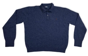 Men's Polo Ralph Lauren Pullover Golf Polo Sweater Size XL 100% Lambs Wool Blue - Picture 1 of 5