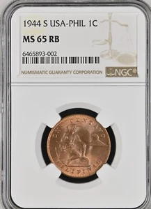 1944-S U.S. Philippines 1 Centavo NGC MS 65 RB   Gem BU! - Picture 1 of 2
