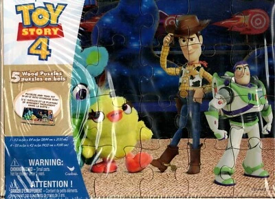 Disney Pixar's Toy Story 4 - Paquete de 5 rompecabezas de madera - 56 piezas en total en caja de almacenamiento Foto 1 de 4
