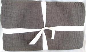 Pottery Barn Belgian Flax Linen Quilt Floral Stitch Full Queen Charcoal 88 x 92