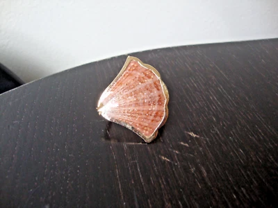 VTG HANDMADE NATURAL LACQUERED SEASHELL GOLD PLATED HINGED DRESS/SCARF CLIP Foto 1 de 4