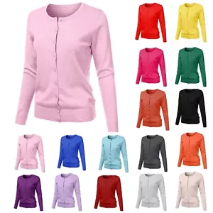 Women's 3/4 Long Sleeve Crewneck Button-Down Basic Cardigan Sweater Coat Jacket - Picture 1 of 72