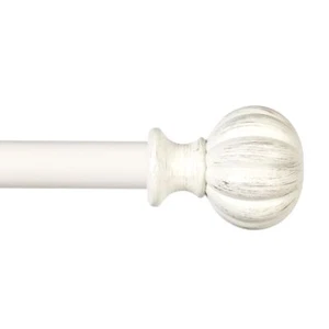 Rachel Fluted Ball Window Curtain Rod Adjustable 28-48" Antique White Elegant - Picture 1 of 9