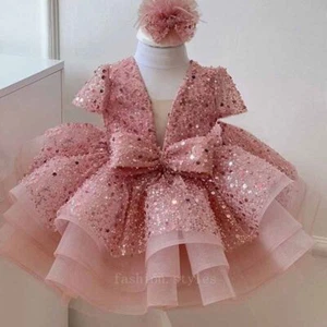 Summer Girls Princess Dress Shiny Sequin Baby Birthday Party Sweet Tutu Dress - Picture 1 of 34