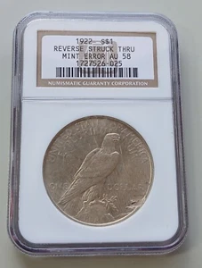 Awesome 1922 Struck Thru Peace Dollar NGC AU-58 - Picture 1 of 4