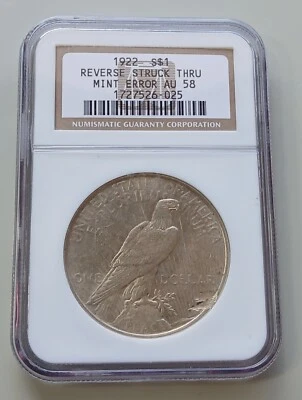 Awesome 1922 Struck Thru Peace Dollar NGC AU-58 - Image 1 of 4