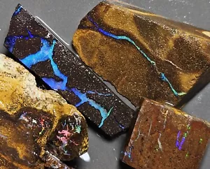 Boulder Opal Rub Parcel From Winton Red Pink Blue Green Lapidary 219 Carat Rough - Foto 1 di 24