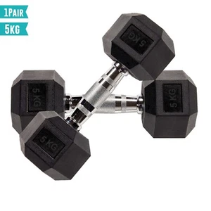 Hex Dumbbells Rubber Encased Cast Iron Home Weights Gym Fitness Sports - Picture 1 of 30