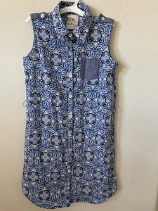 NWT Jenna & Jessie Blue Floral Collared Button Up Sleeveless Girls Dress Size 10 - Picture 1 of 8