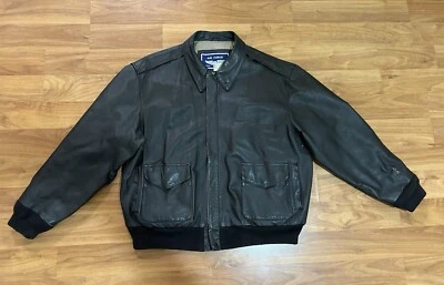 U.S. Air Force Airborne Black Genuine Leather Bomber Jacket Vintage Men Size XL - Image 1 of 4